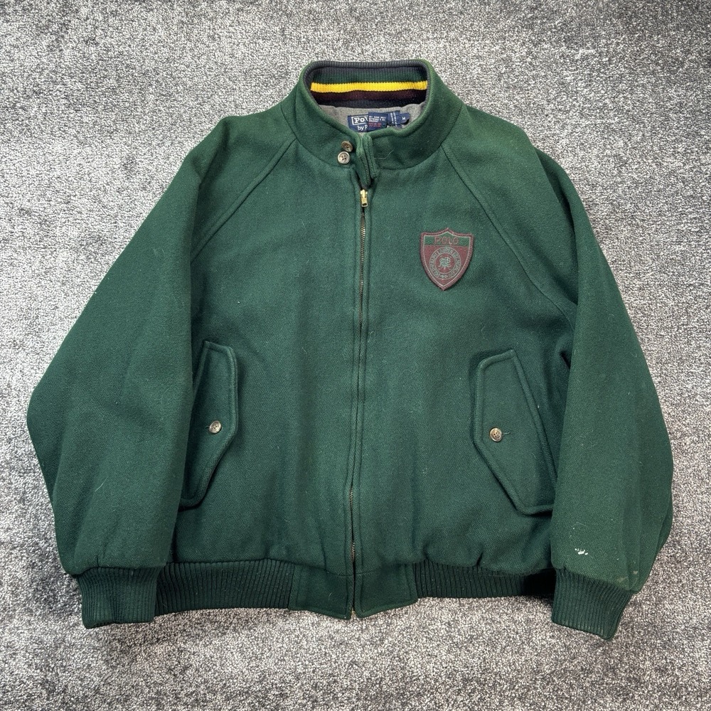 Vintage 90s Polo Ralph Lauren Varsity Bomber Jacket Medium Wool Shield Crest